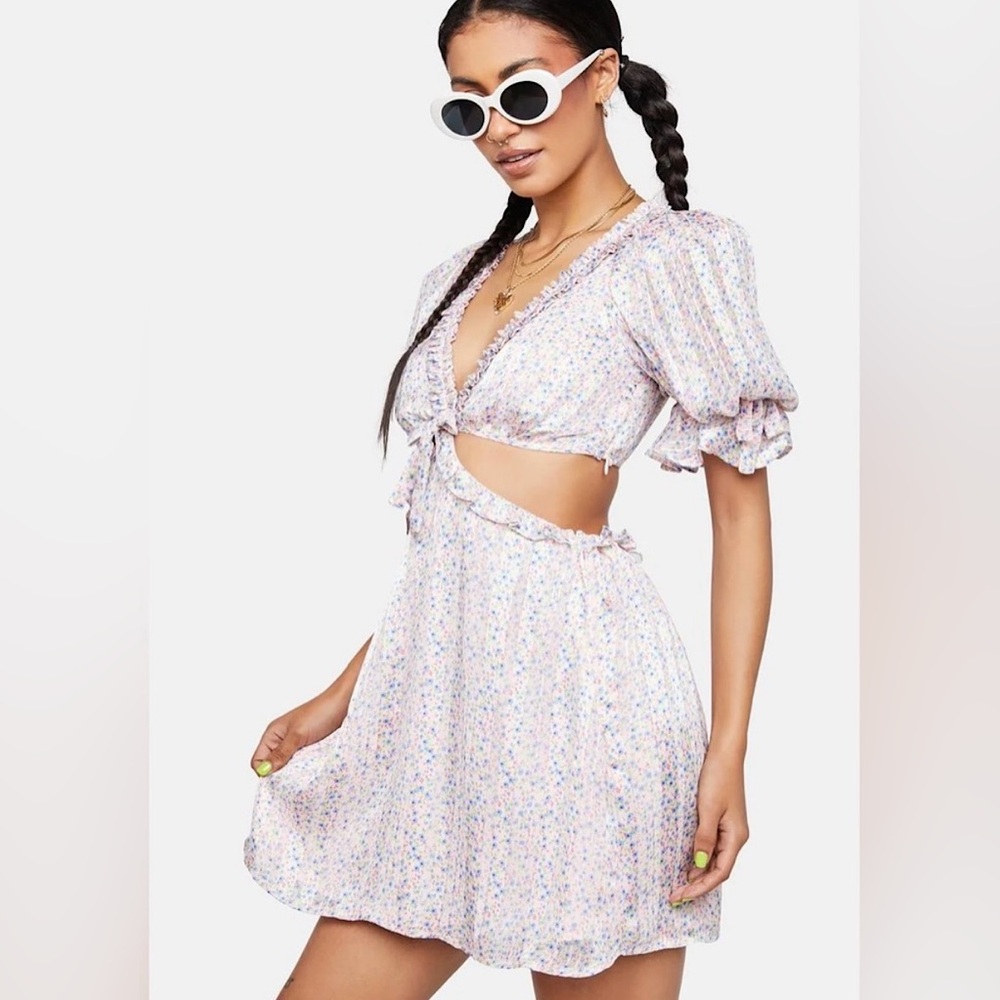 NWT For Love & Lemons Phoebe Floral Cutout Mini Dress Sz S Summer Boho Party - Picture 4 of 9